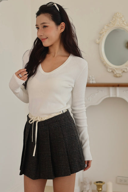 V領羅紋修身上衣-米白