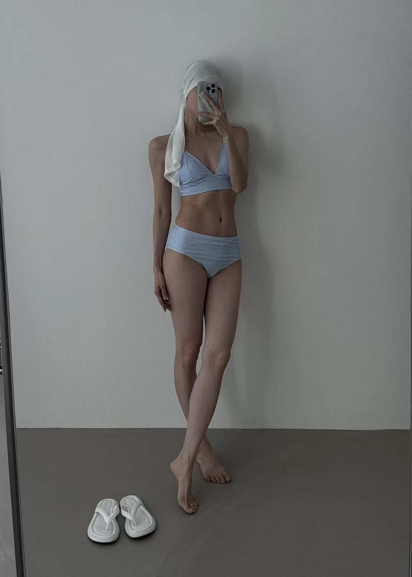 海島條紋比基尼-水藍