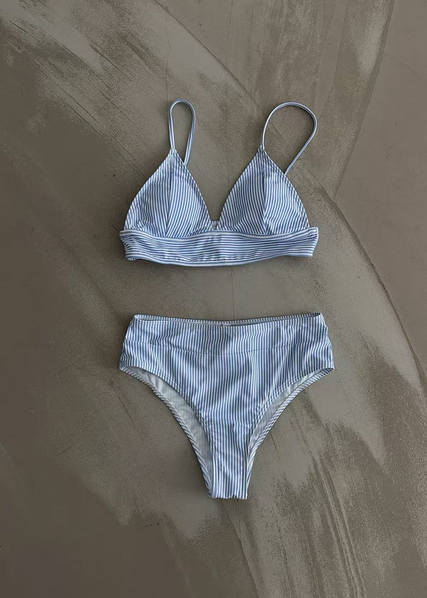 海島條紋比基尼-水藍