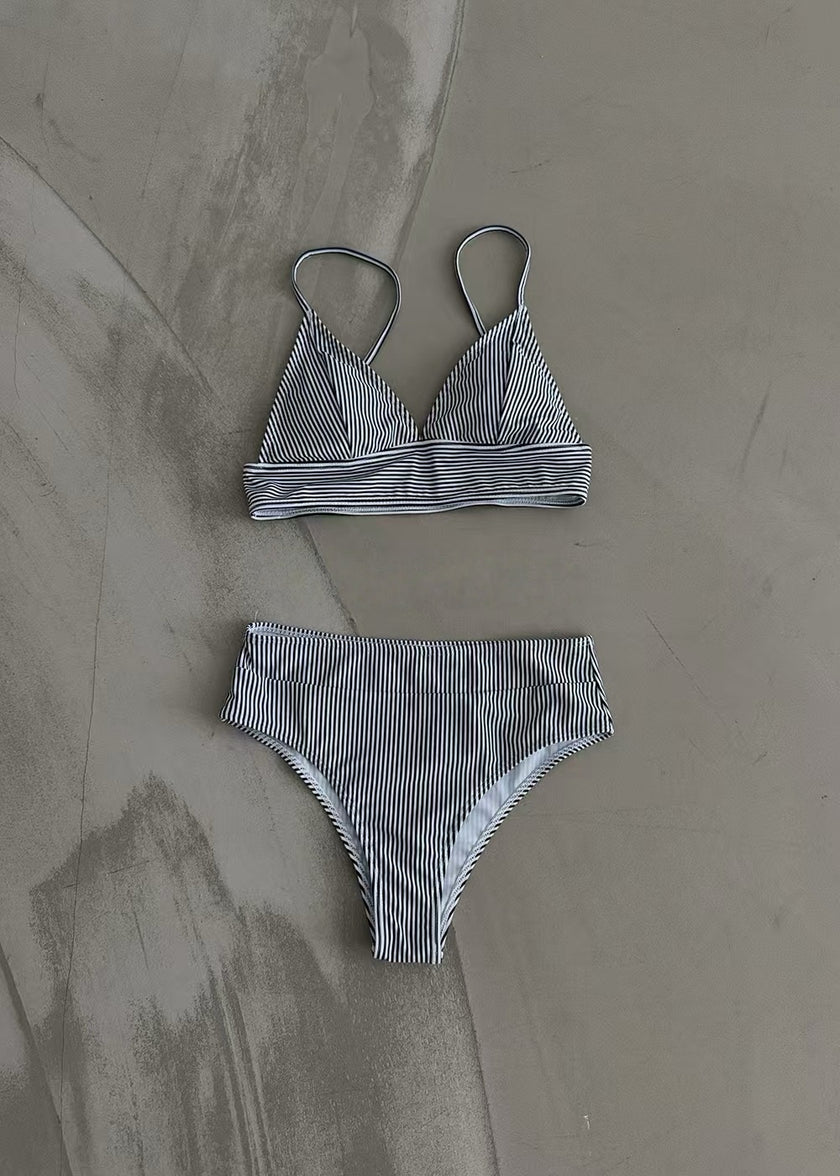 海島條紋比基尼-藏藍