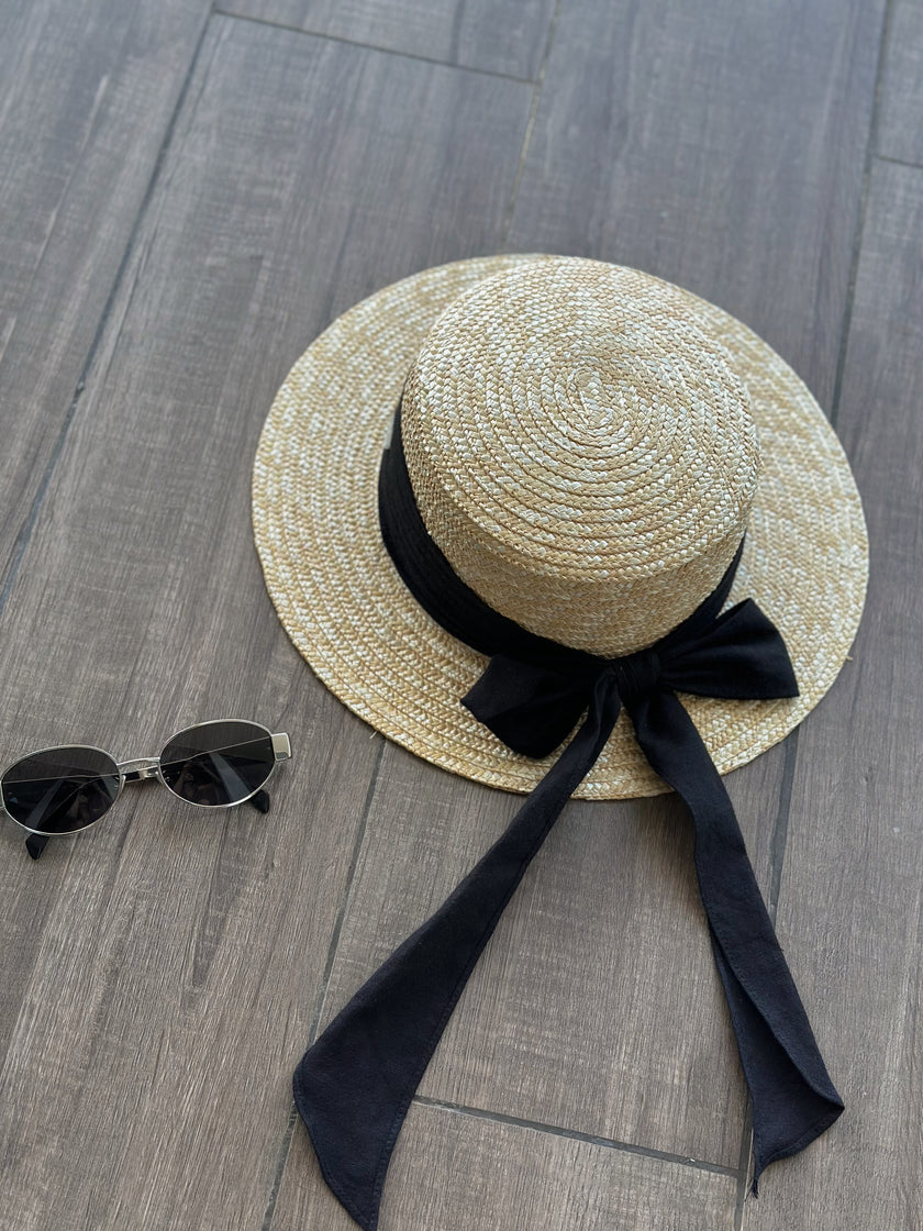 法式緞帶草編帽