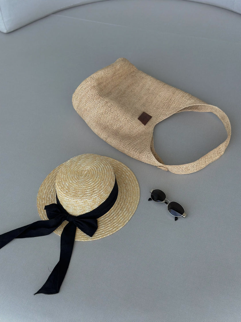 法式緞帶草編帽