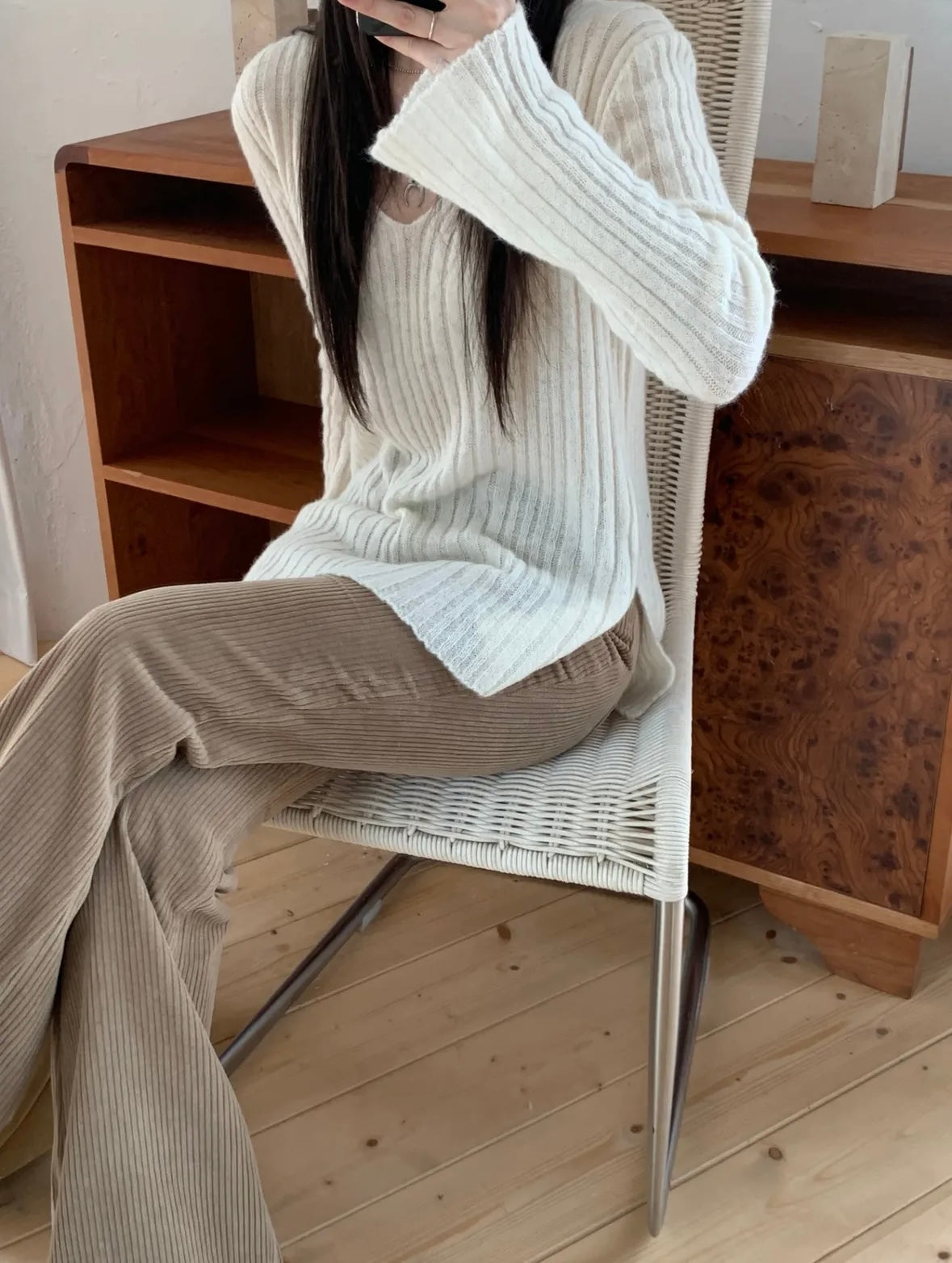 巴恩風燈絨芯小喇叭褲-卡其