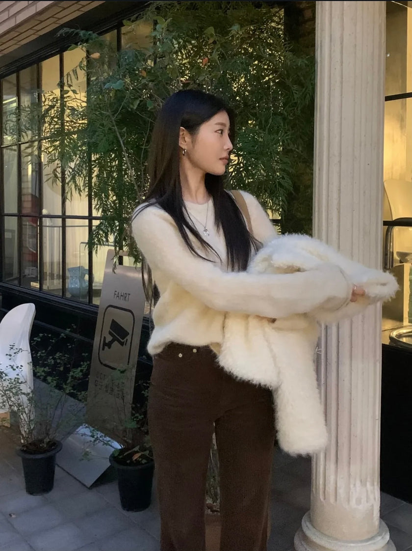 巴恩風燈絨芯小喇叭褲-棕