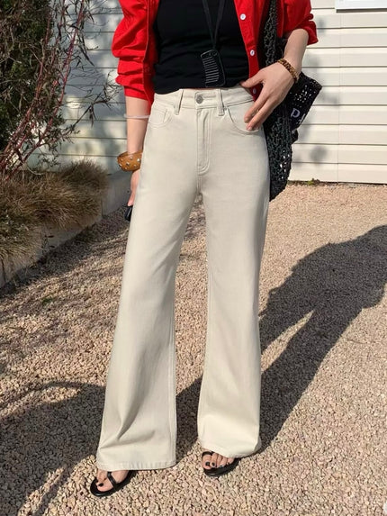 漫畫直腿皮帶喇叭褲-杏灰