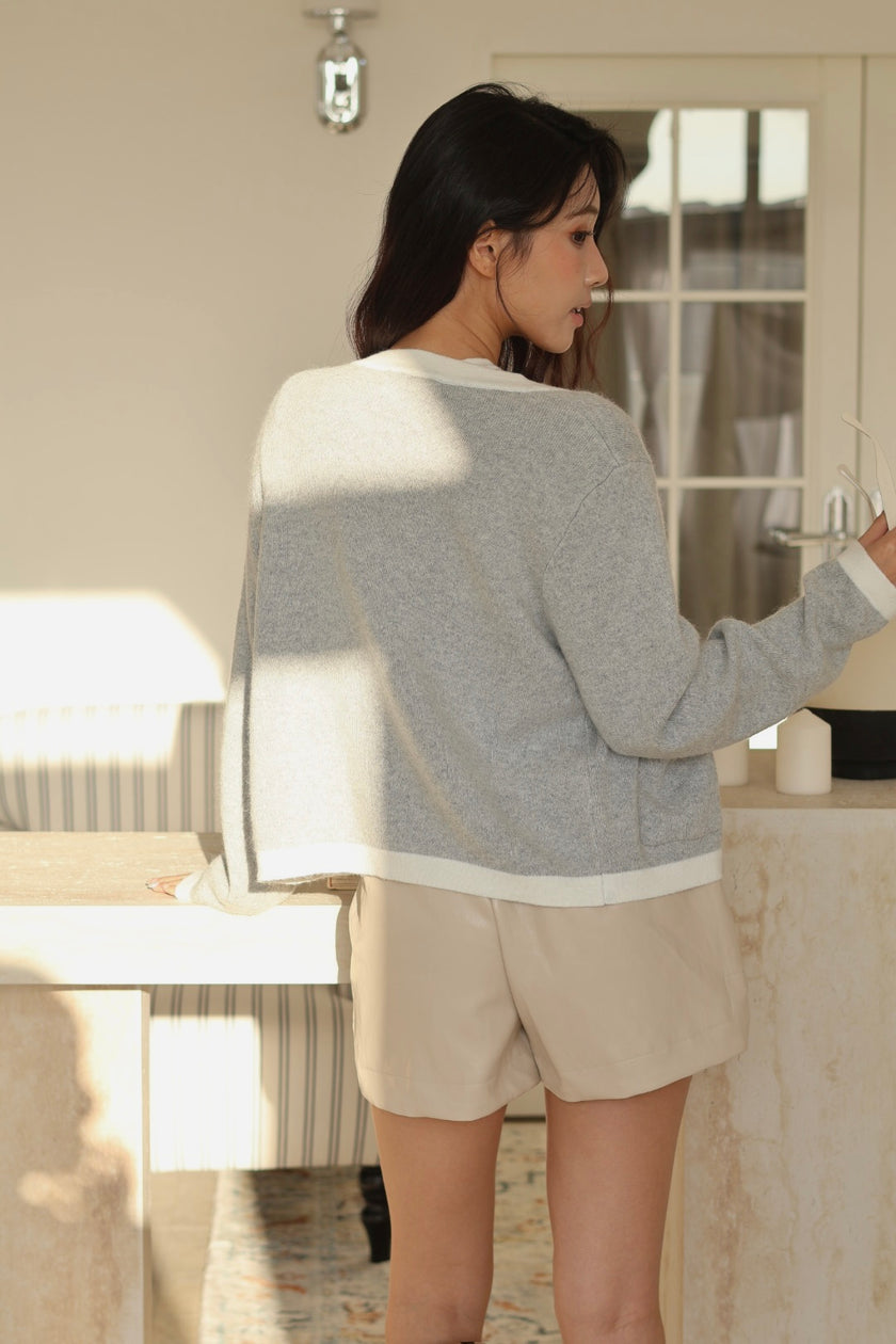 小香經典撞色上衣外套組-灰