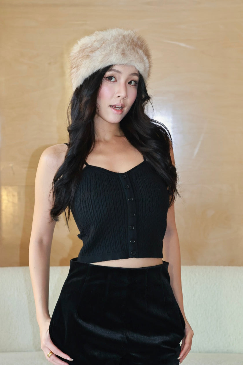 麻花織紋排釦背心-黑