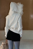 休閒狐狸毛連帽外套-白