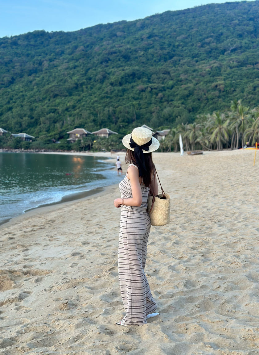 日落漫步織紋背心-米白