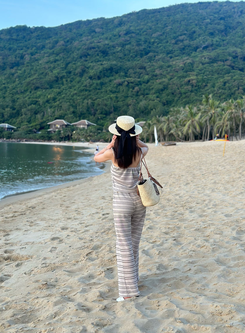 日落漫步織紋背心-米白