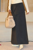 羊毛挺版裙圍造型半裙-深灰