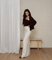 微塑高腰彈力開衩半裙-白