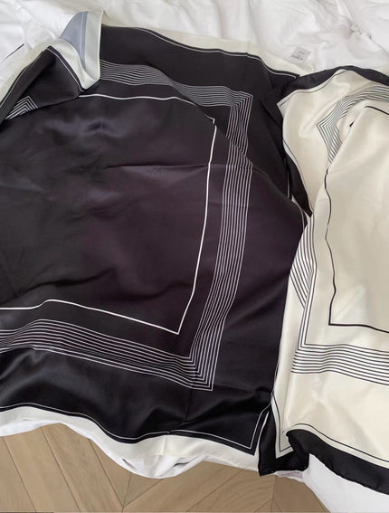 假期框線絲巾-黑/白