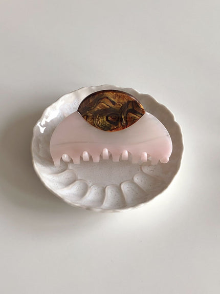 午後貝殼琥珀抓夾-淺粉