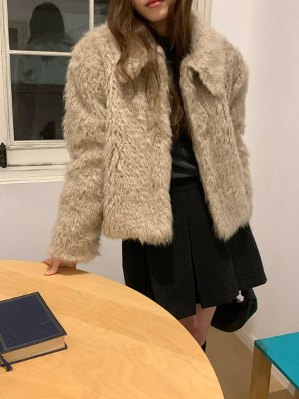 財閥泰迪毛絨短外套-卡其